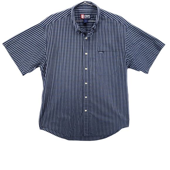 Vintage Chaps Ralph Lauren Shirt Mens Size L Blue Check Short Sleeve Button Down - Picture 1 of 6